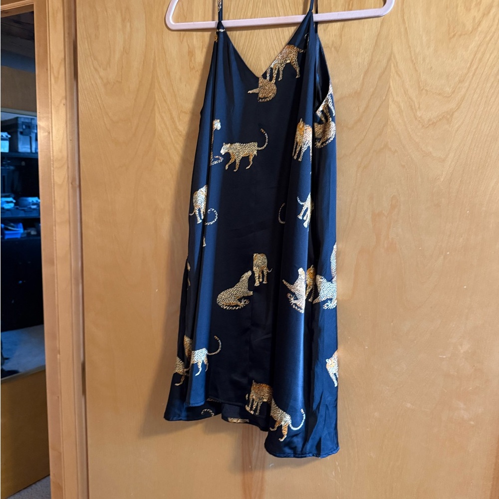 Judith March x Shannon Ford Black Slip Dress with Gold Leopard Print